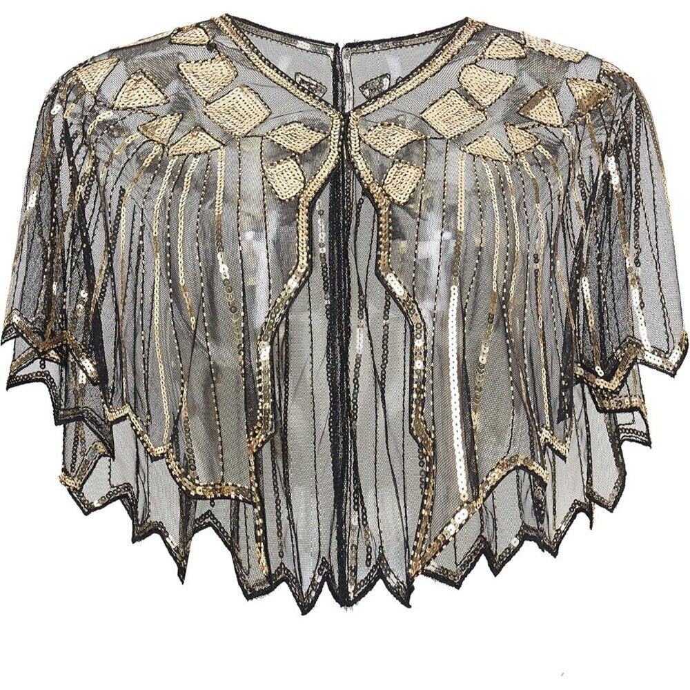 🆕 Women Gold Sequin Beaded Evening Cape Stylish Design Prom Party Shawl Wraps